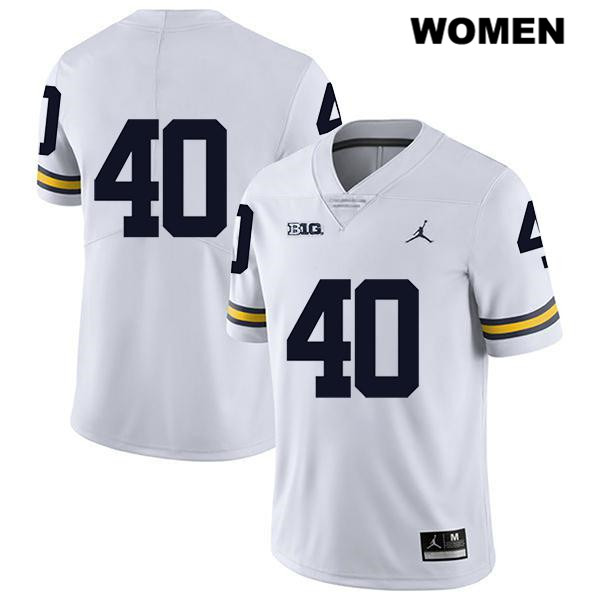 Women's NCAA Michigan Wolverines Caden Kolesar #40 No Name White Jordan Brand Authentic Stitched Legend Football College Jersey ZU25A28VK